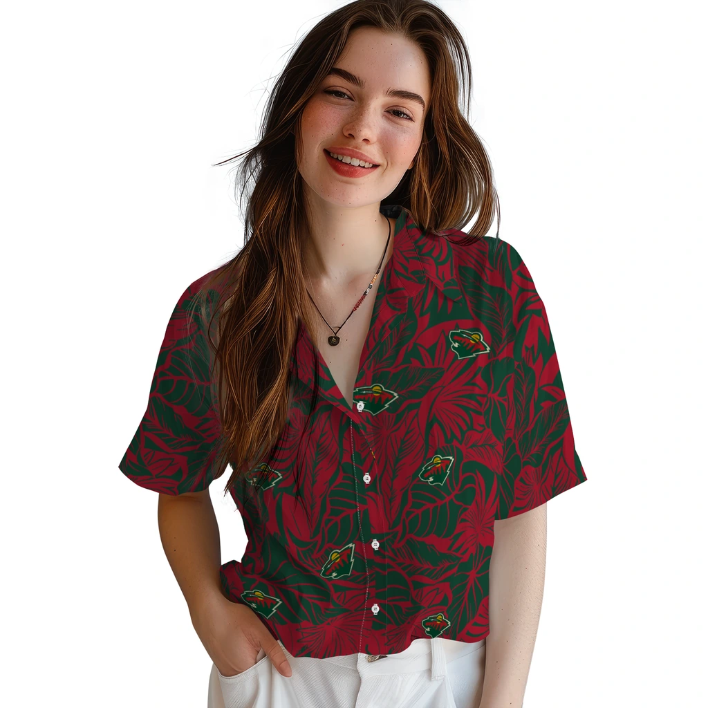 Minnesota Wild Hawaiian Shirt - Monstera Layer minnesota wild monstera layer red hawaiian shirts latest model