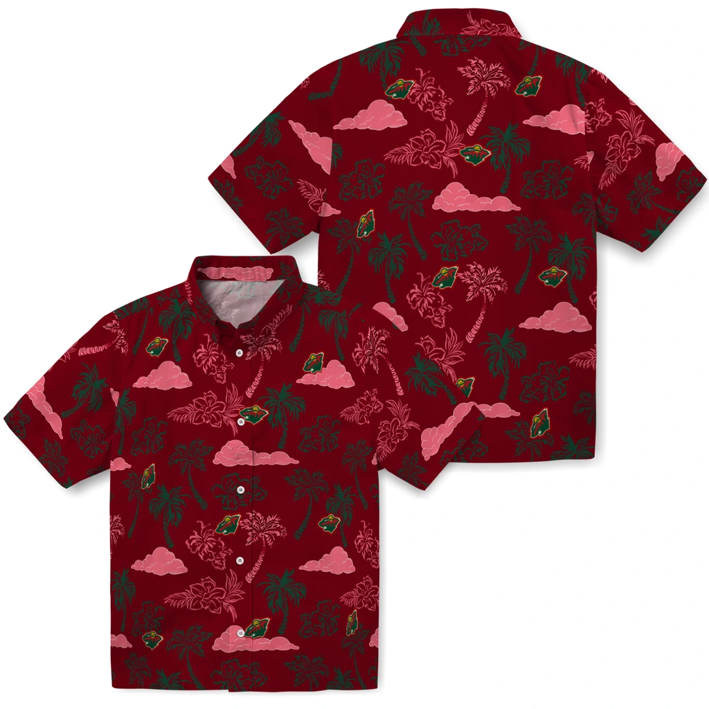 Minnesota Wild Hawaiian Shirt - Palm And Clouds minnesota wild palm and clouds red hawaiian shirts high quality