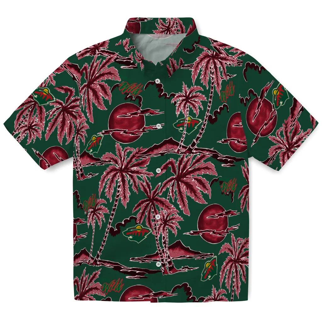 Minnesota Wild Hawaiian Shirt - Palm Sunset minnesota wild palm sunset hawaiian shirts best selling