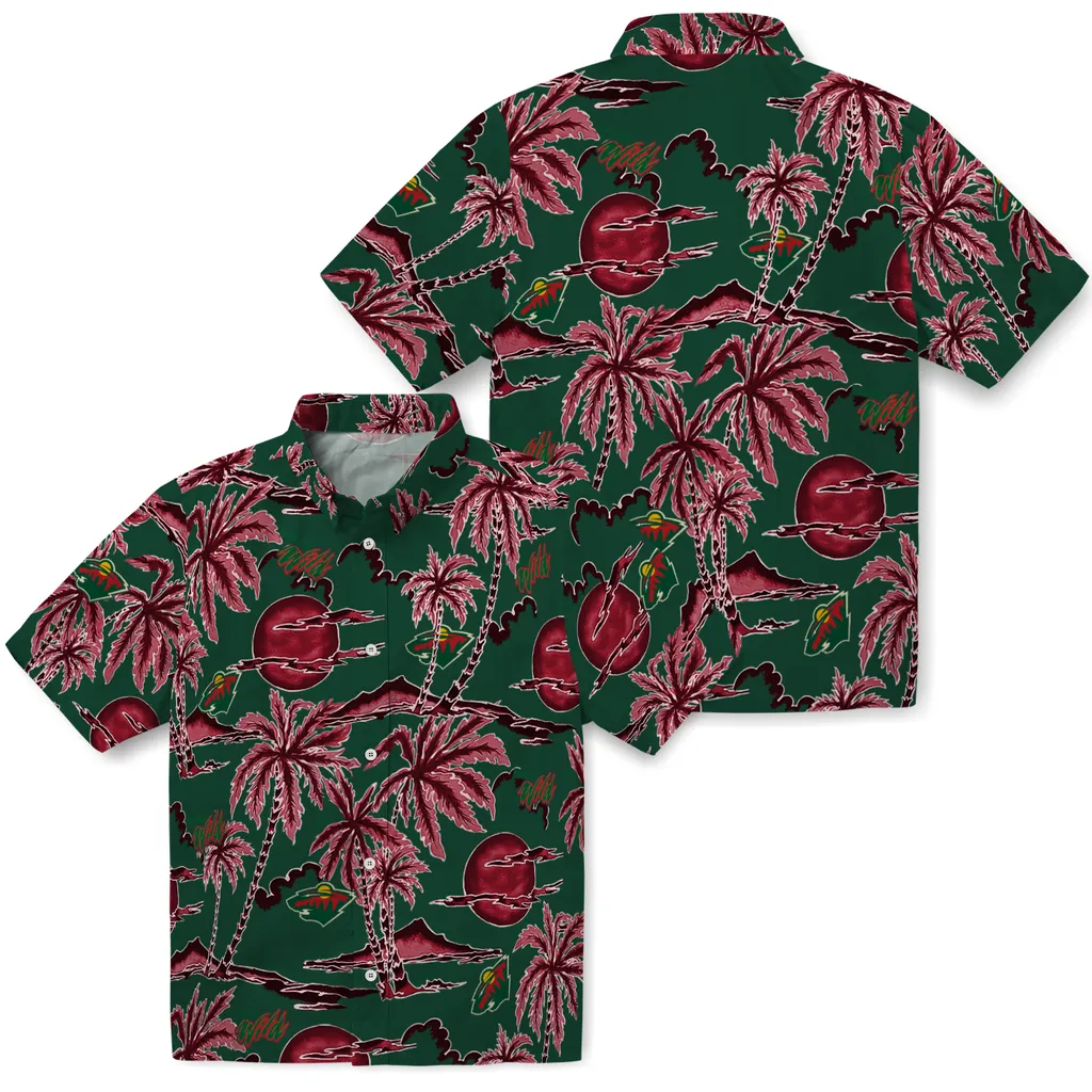 Minnesota Wild Hawaiian Shirt - Palm Sunset minnesota wild palm sunset hawaiian shirts high quality