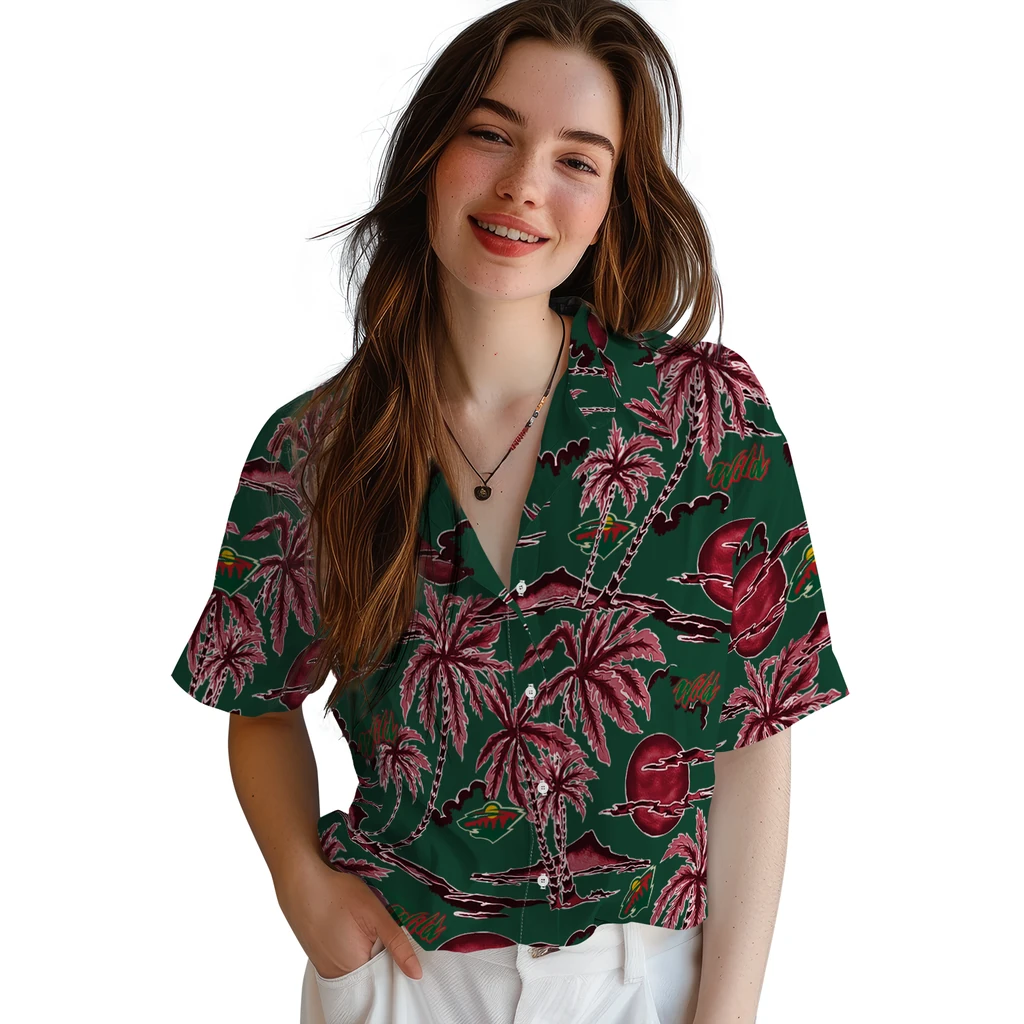 Minnesota Wild Hawaiian Shirt - Palm Sunset minnesota wild palm sunset hawaiian shirts latest model