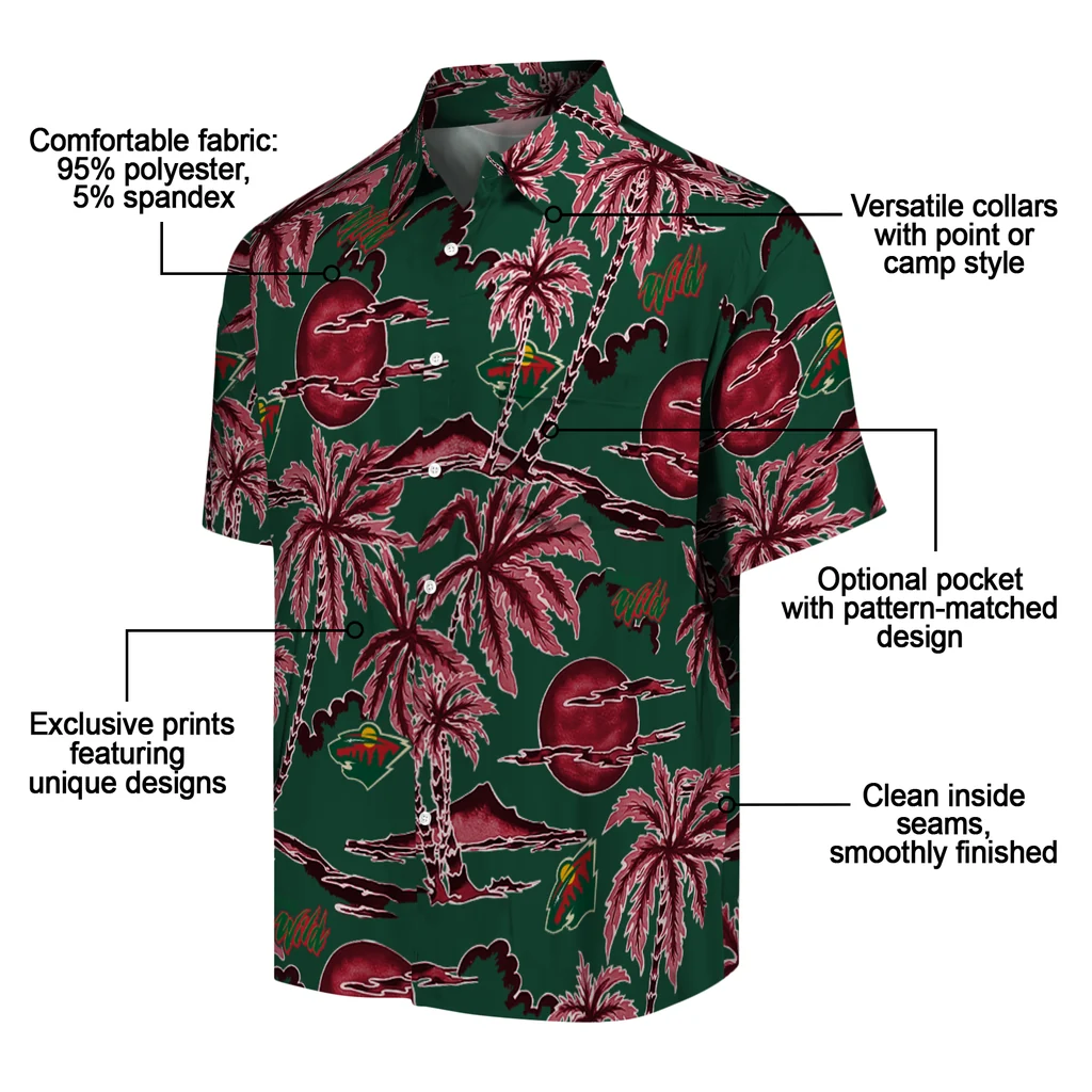 Minnesota Wild Hawaiian Shirt - Palm Sunset minnesota wild palm sunset hawaiian shirts new arrival