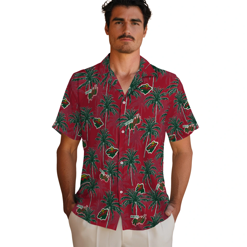 Minnesota Wild Hawaiian Shirt - Palm Tree Motif minnesota wild palm grove red hawaiian shirts fashion forward