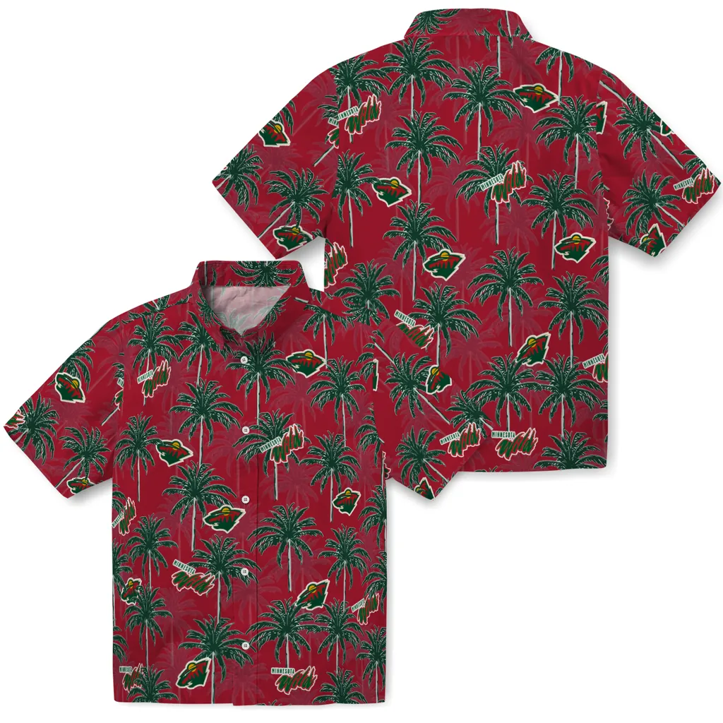 Minnesota Wild Hawaiian Shirt - Palm Tree Motif minnesota wild palm grove red hawaiian shirts high quality