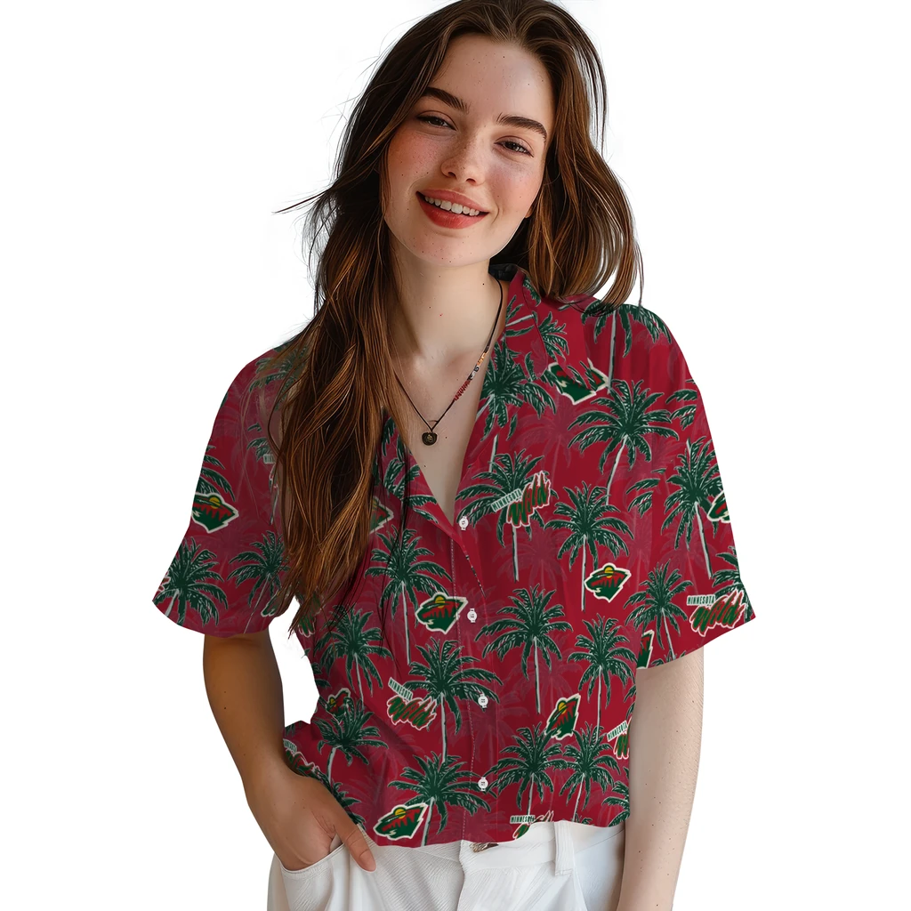 Minnesota Wild Hawaiian Shirt - Palm Tree Motif minnesota wild palm grove red hawaiian shirts latest model