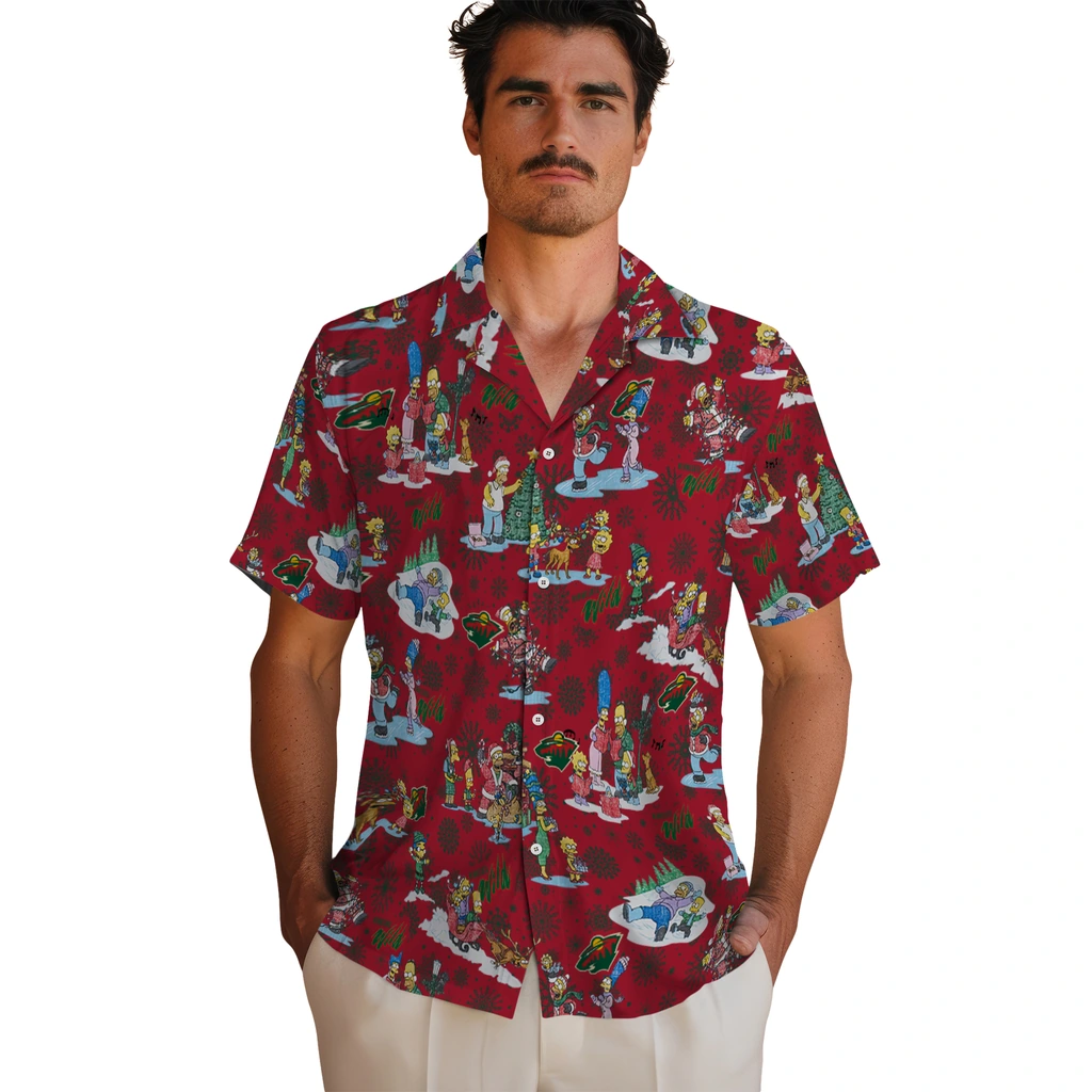 Minnesota Wild Hawaiian Shirt - Simpsons Christmas minnesota wild simpsons christmas red hawaiian shirts fashion forward