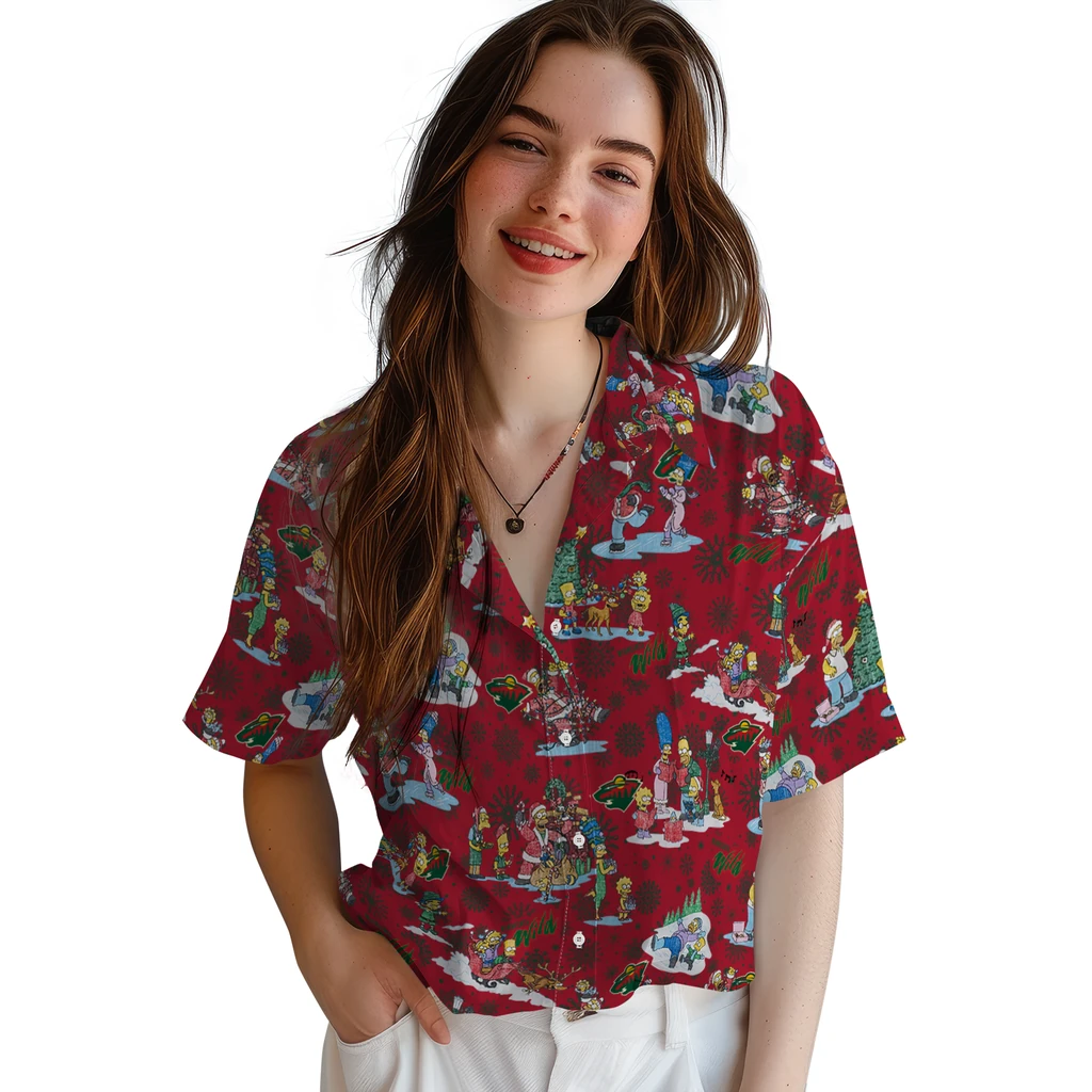 Minnesota Wild Hawaiian Shirt - Simpsons Christmas minnesota wild simpsons christmas red hawaiian shirts latest model