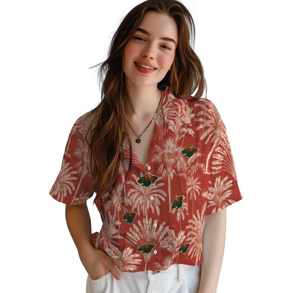 Minnesota Wild Hawaiian Shirt - Vintage Palm Tree minnesota wild palm shadows red hawaiian shirts latest model
