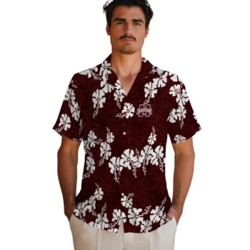 mississippi state bulldogs hibiscus petals maroon hawaiian shirts fashion forward