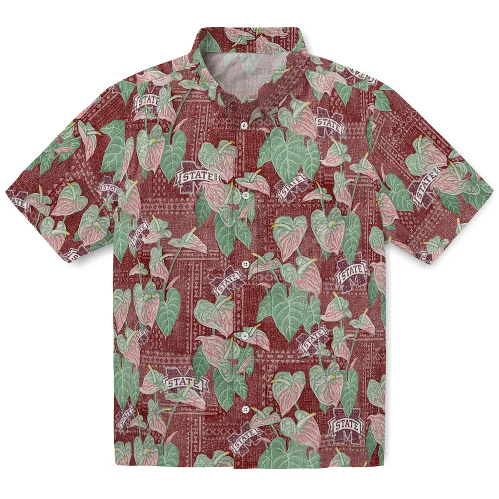 Mississippi State Bulldogs Hawaiian Shirt - Anthurium Overlay mississippi state bulldogs anthurium overlay maroon hawaiian shirts best selling