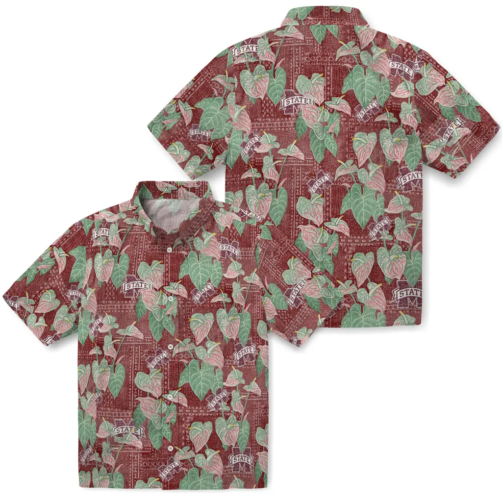 Mississippi State Bulldogs Hawaiian Shirt - Anthurium Overlay mississippi state bulldogs anthurium overlay maroon hawaiian shirts high quality