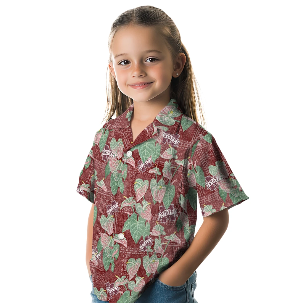 Mississippi State Bulldogs Hawaiian Shirt - Anthurium Overlay mississippi state bulldogs anthurium overlay maroon hawaiian shirts premium grade
