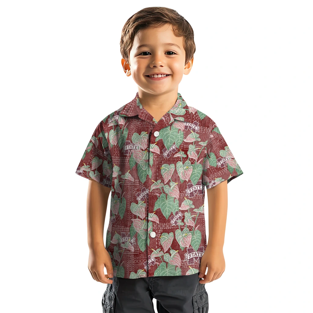 Mississippi State Bulldogs Hawaiian Shirt - Anthurium Overlay mississippi state bulldogs anthurium overlay maroon hawaiian shirts top rated