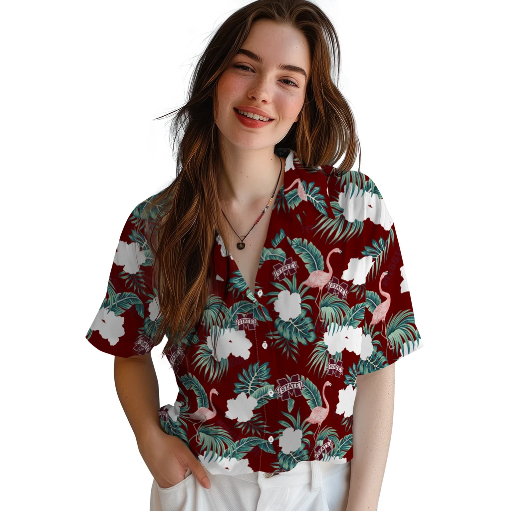 Mississippi State Bulldogs Hawaiian Shirt - Flamingo and Hibiscus mississippi state bulldogs flamingo palms maroon hawaiian shirts latest model