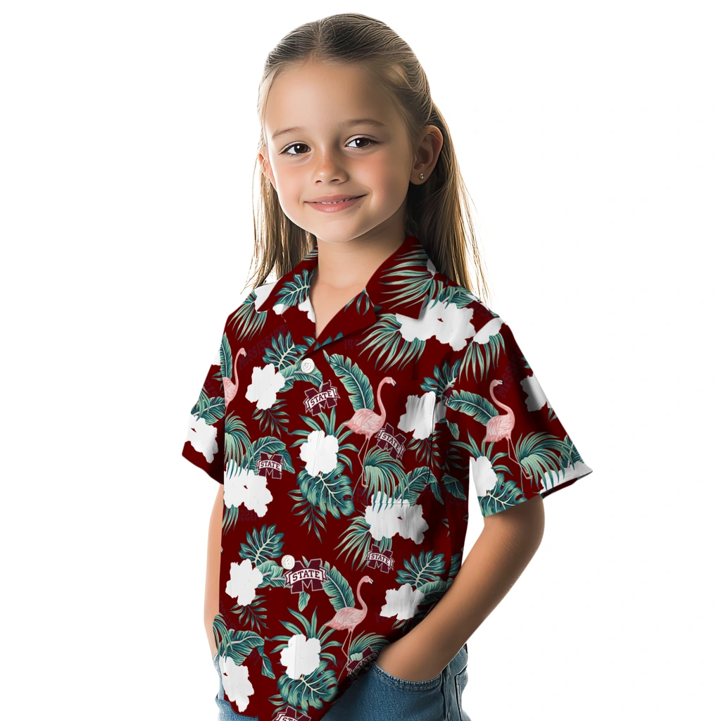 Mississippi State Bulldogs Hawaiian Shirt - Flamingo and Hibiscus mississippi state bulldogs flamingo palms maroon hawaiian shirts premium grade