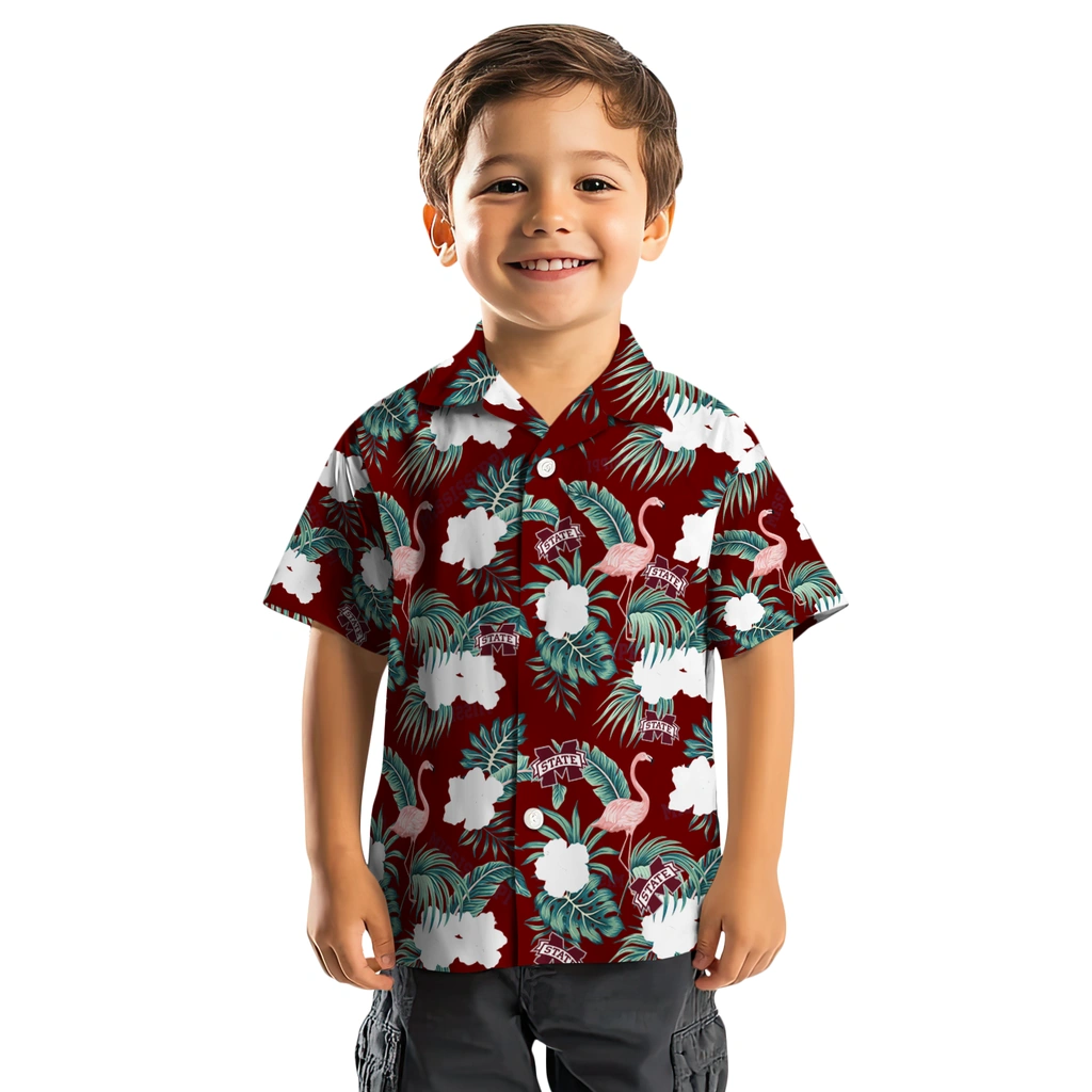 Mississippi State Bulldogs Hawaiian Shirt - Flamingo and Hibiscus mississippi state bulldogs flamingo palms maroon hawaiian shirts top rated