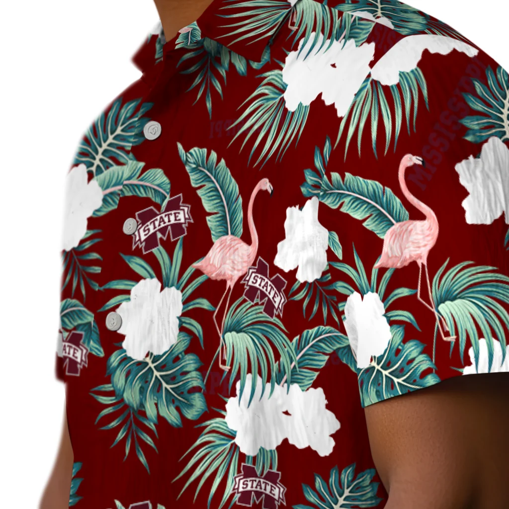 Mississippi State Bulldogs Hawaiian Shirt - Flamingo and Hibiscus mississippi state bulldogs flamingo palms maroon hawaiian shirts trendy