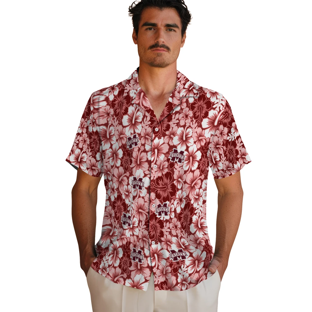 Mississippi State Bulldogs Hawaiian Shirt - Hibiscus Blooms mississippi state bulldogs hibiscus blooms maroon hawaiian shirts fashion forward