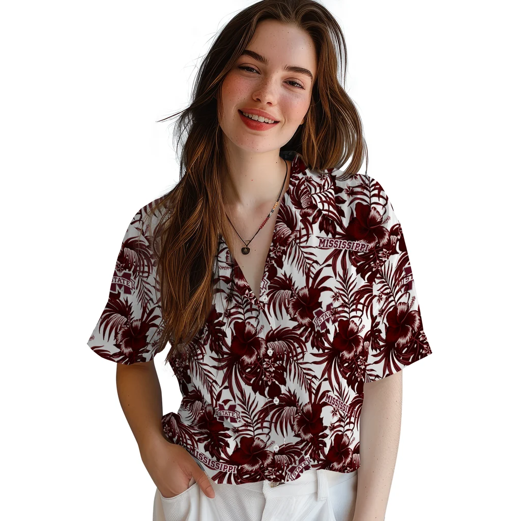 Mississippi State Bulldogs Hawaiian Shirt - Hibiscus Exotic mississippi state bulldogs hibiscus exotic maroon hawaiian shirts latest model