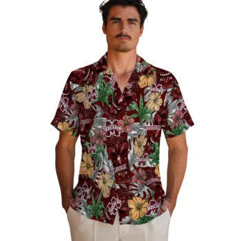 mississippi state bulldogs tiki jungle maroon hawaiian shirts fashion forward