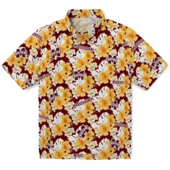 mississippi state bulldogs hibiscus tropics maroon yellow hawaiian shirts best selling
