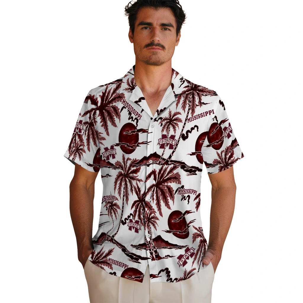Mississippi State Bulldogs Hawaiian Shirt - Palm Sunset mississippi state bulldogs palm sunset hawaiian shirts fashion forward