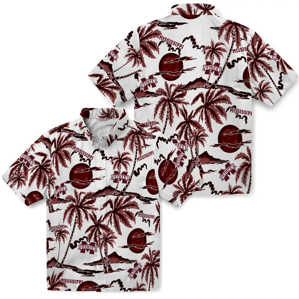 Mississippi State Bulldogs Hawaiian Shirt - Palm Sunset mississippi state bulldogs palm sunset hawaiian shirts high quality