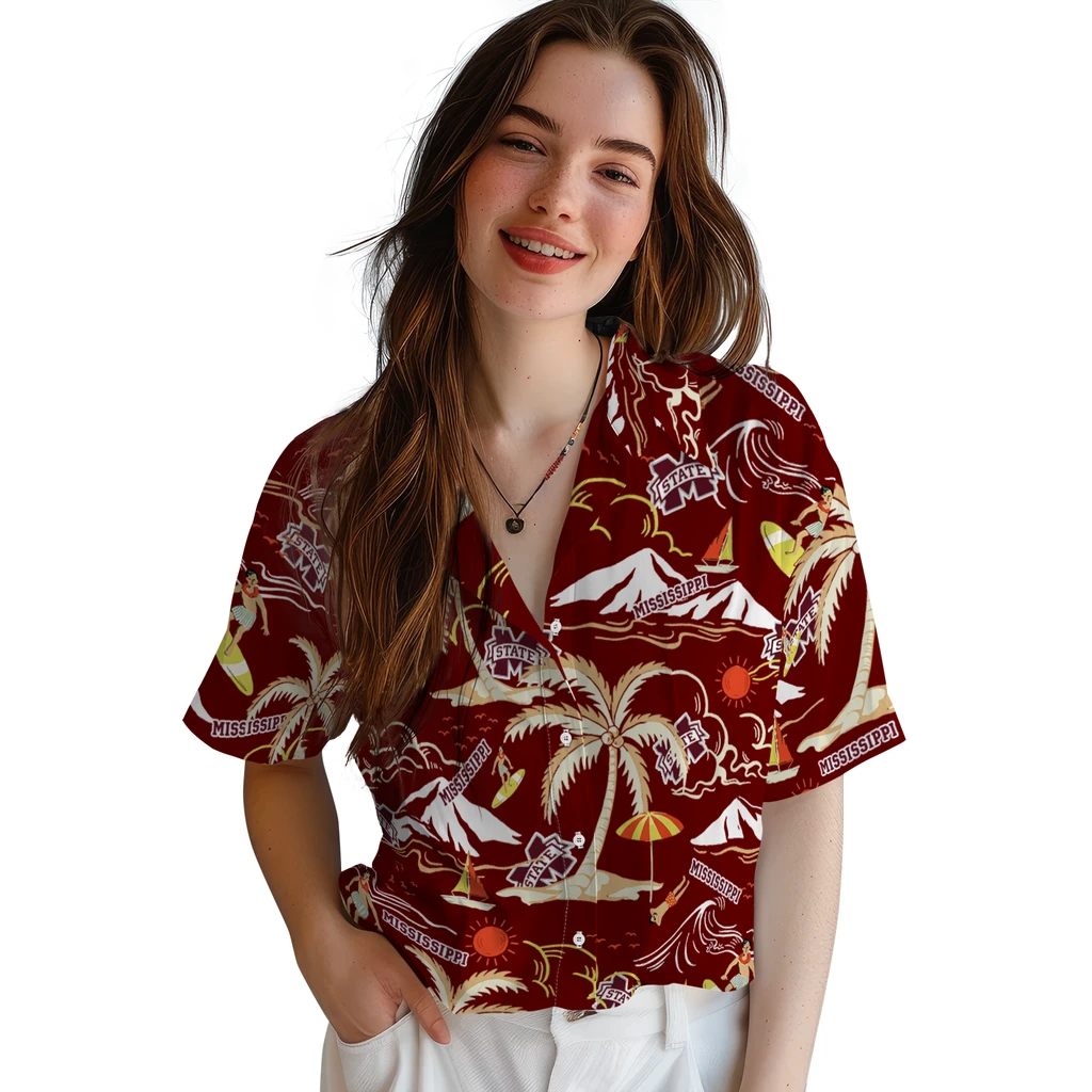 Mississippi State Bulldogs Hawaiian Shirt - Palm Tree Island mississippi state bulldogs palm tree island maroon hawaiian shirts latest model