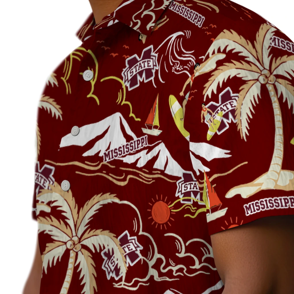 Mississippi State Bulldogs Hawaiian Shirt - Palm Tree Island mississippi state bulldogs palm tree island maroon hawaiian shirts trendy