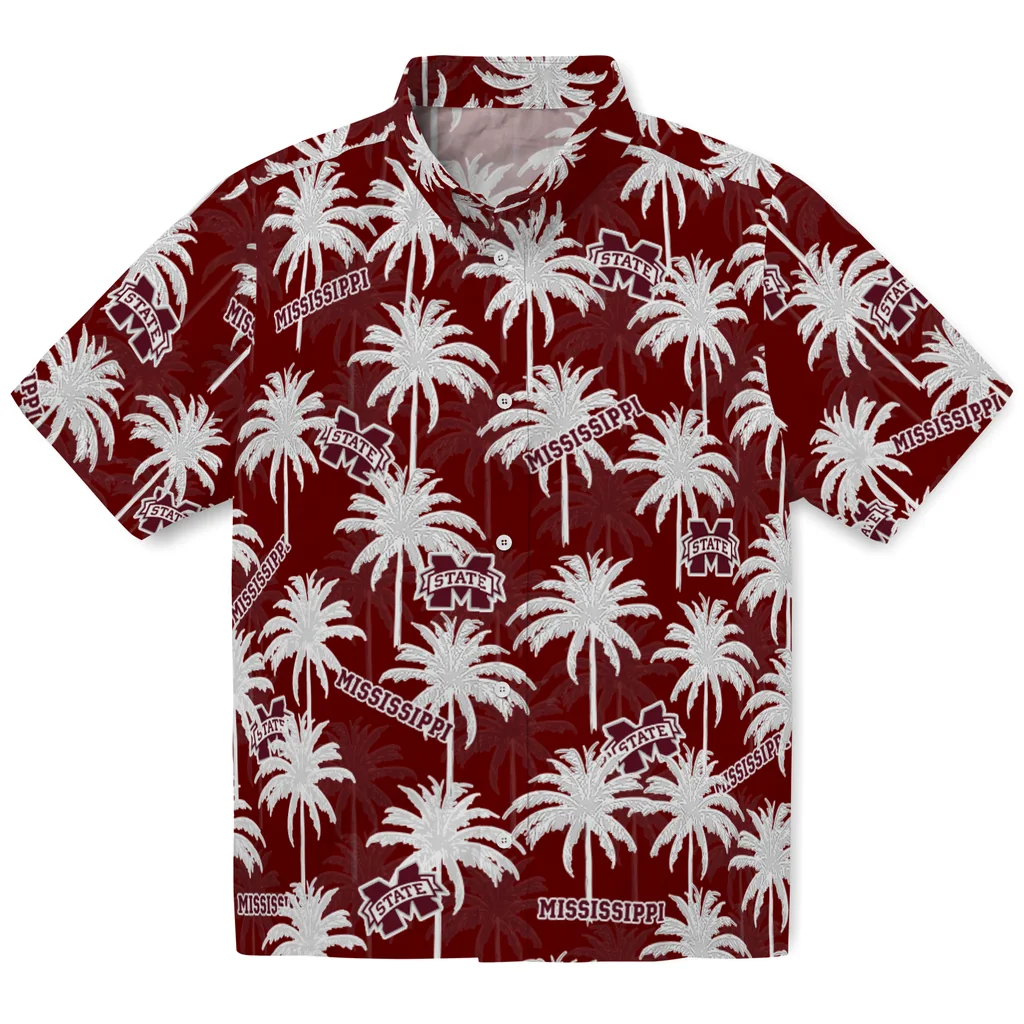 Mississippi State Bulldogs Hawaiian Shirt - Palm Tree Motif mississippi state bulldogs palm grove maroon hawaiian shirts best selling