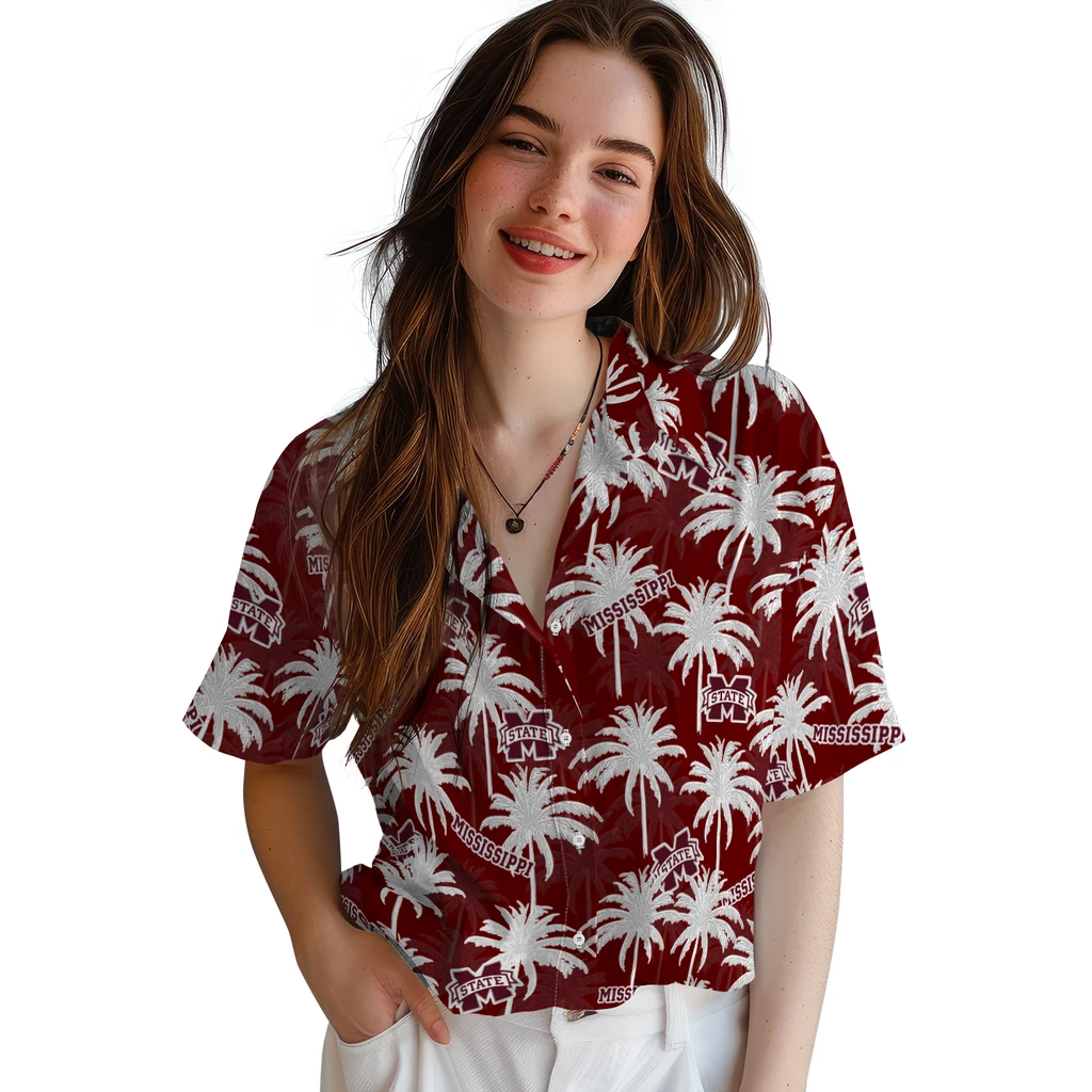 Mississippi State Bulldogs Hawaiian Shirt - Palm Tree Motif mississippi state bulldogs palm grove maroon hawaiian shirts latest model