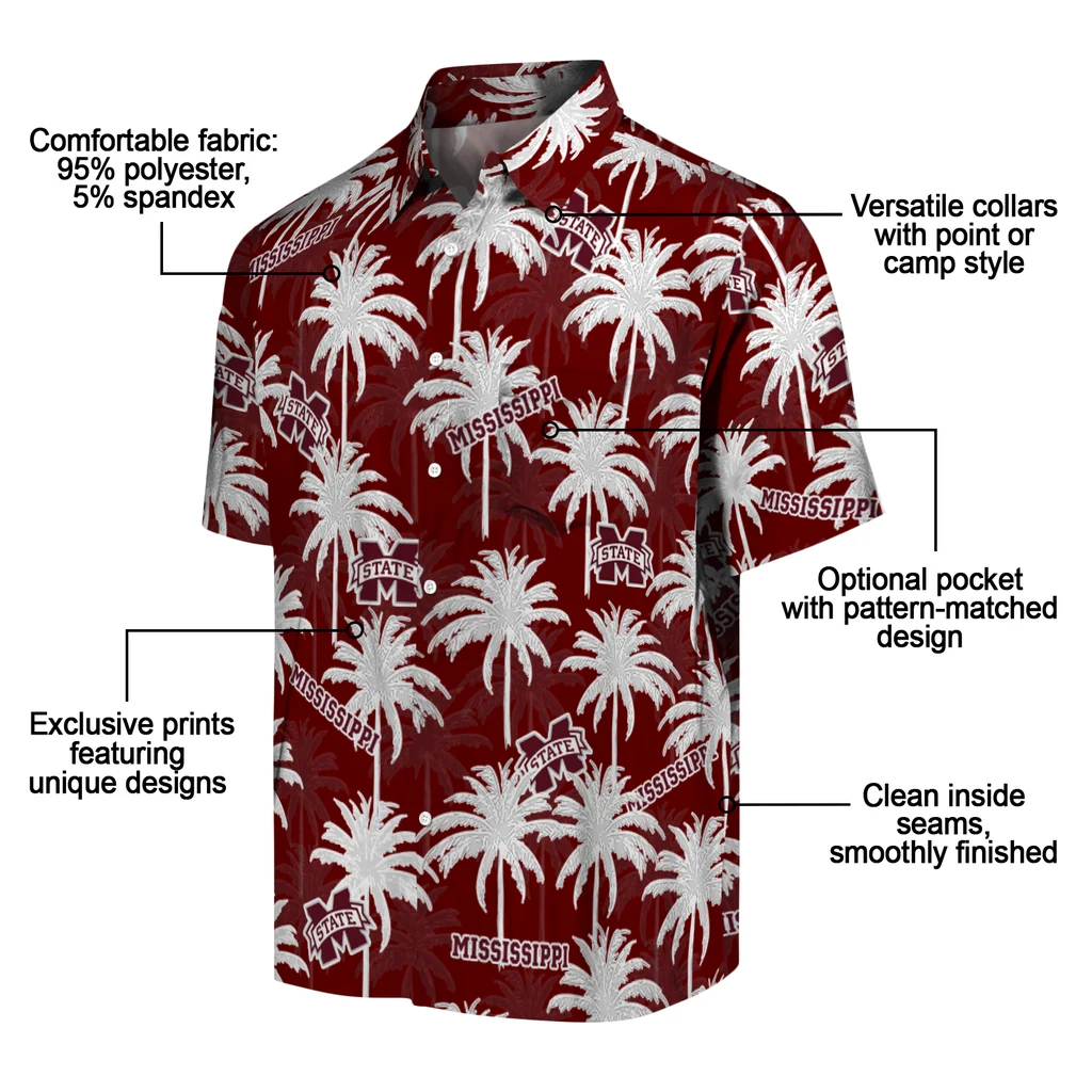 Mississippi State Bulldogs Hawaiian Shirt - Palm Tree Motif mississippi state bulldogs palm grove maroon hawaiian shirts new arrival