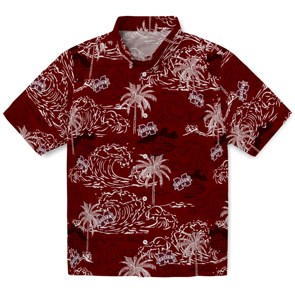 Mississippi State Bulldogs Hawaiian Shirt - Wave Palm mississippi state bulldogs wave palm maroon hawaiian shirts best selling