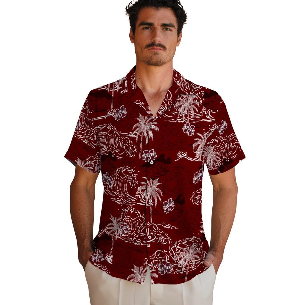 Mississippi State Bulldogs Hawaiian Shirt - Wave Palm mississippi state bulldogs wave palm maroon hawaiian shirts fashion forward