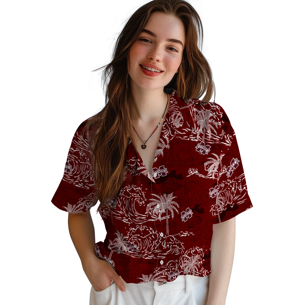 Mississippi State Bulldogs Hawaiian Shirt - Wave Palm mississippi state bulldogs wave palm maroon hawaiian shirts latest model