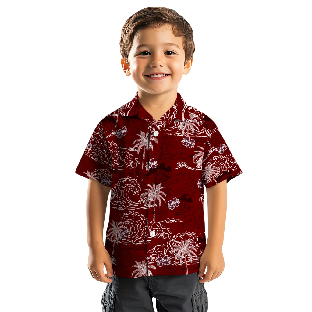 Mississippi State Bulldogs Hawaiian Shirt - Wave Palm mississippi state bulldogs wave palm maroon hawaiian shirts top rated
