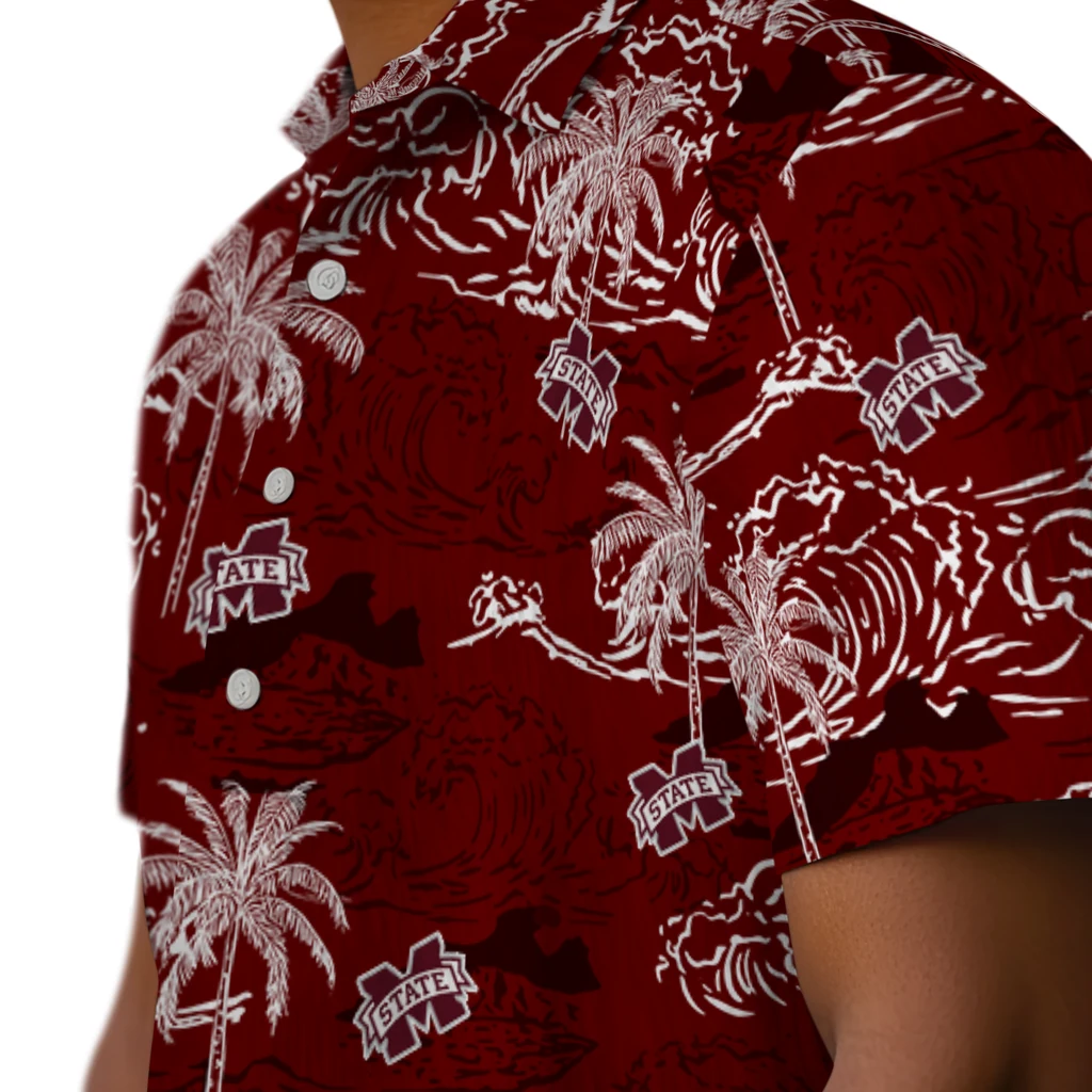 Mississippi State Bulldogs Hawaiian Shirt - Wave Palm mississippi state bulldogs wave palm maroon hawaiian shirts trendy