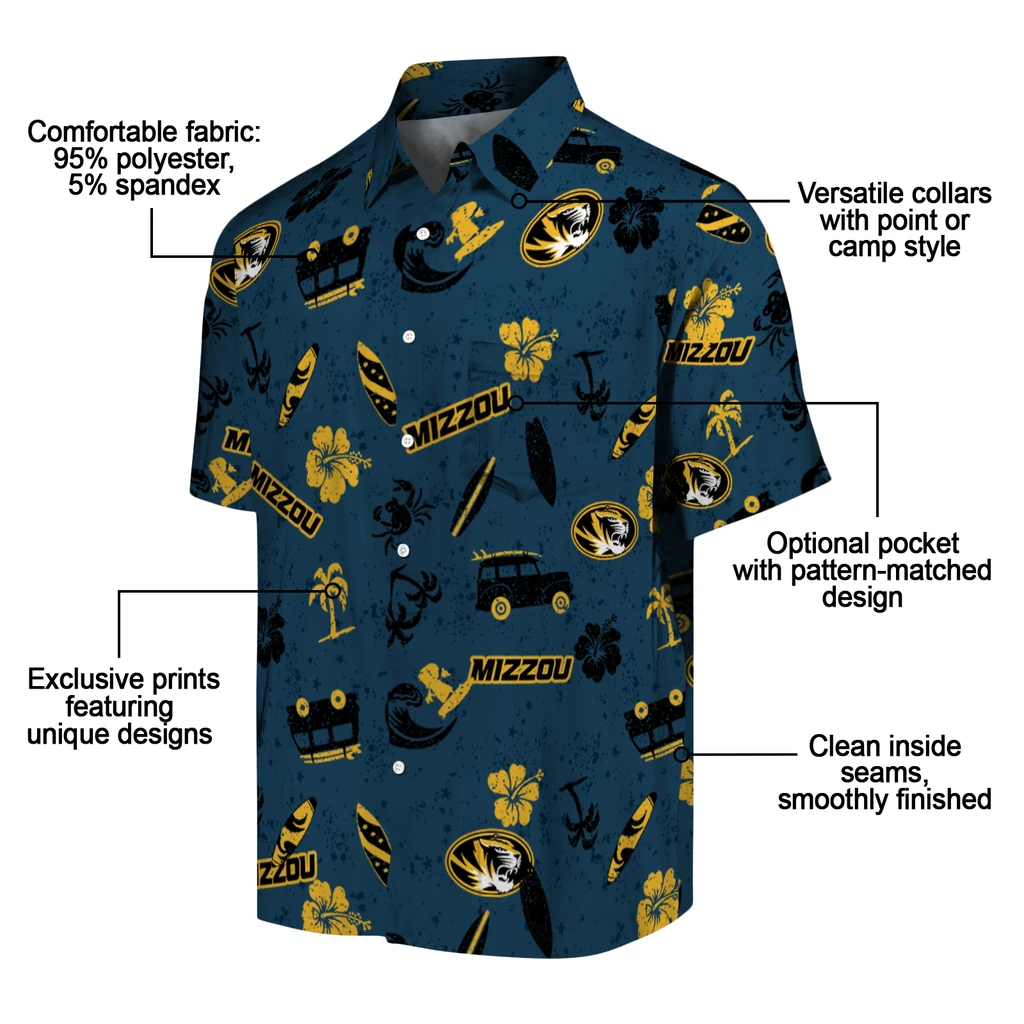 Missouri Tigers Hawaiian Shirt - Beach Vibe missouri tigers beach vibe navy hawaiian shirts new arrival