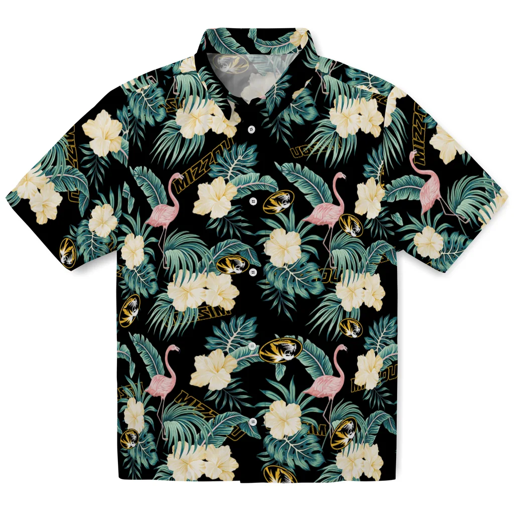 Missouri Tigers Hawaiian Shirt - Flamingo and Hibiscus missouri tigers flamingo palms black hawaiian shirts best selling