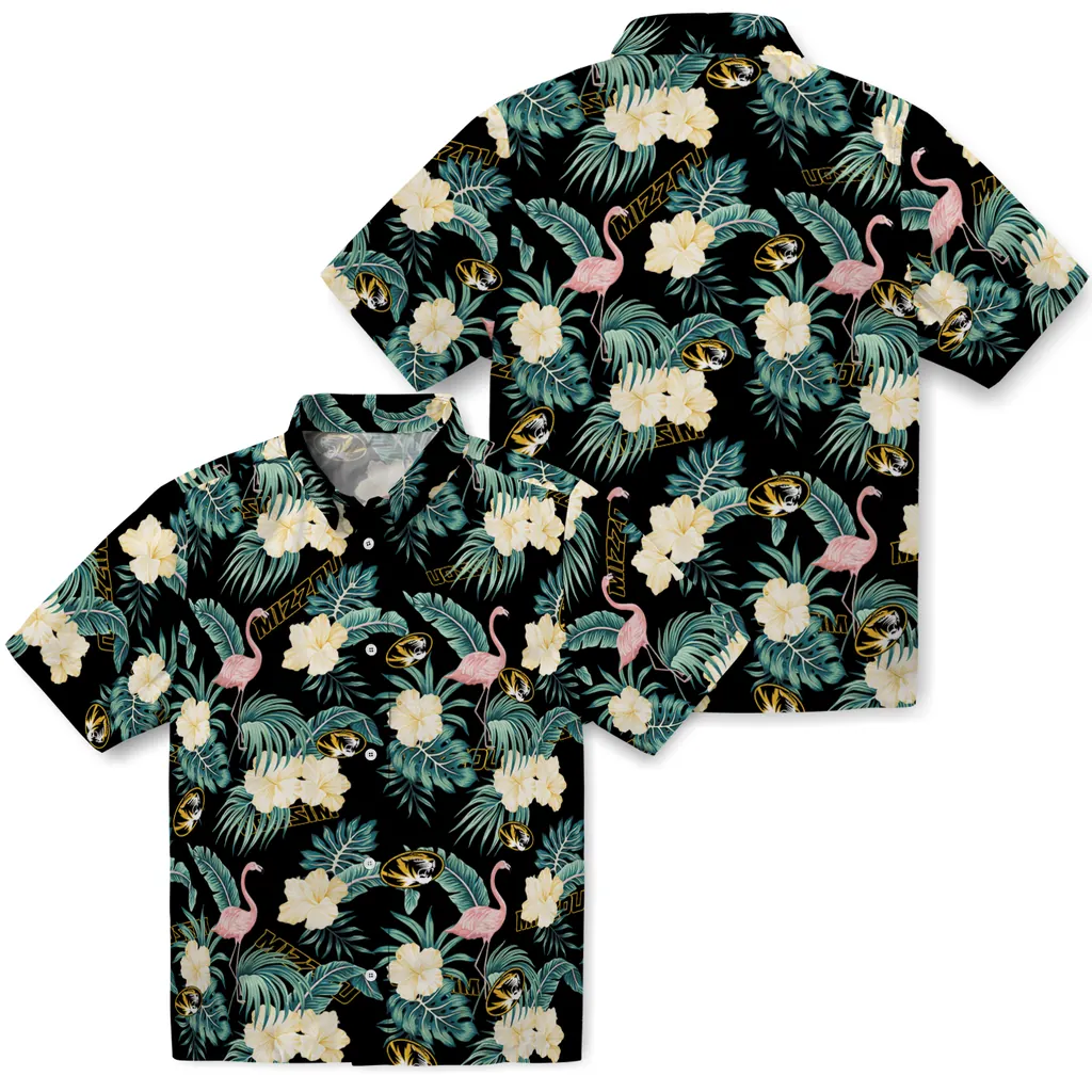 Missouri Tigers Hawaiian Shirt - Flamingo and Hibiscus missouri tigers flamingo palms black hawaiian shirts high quality