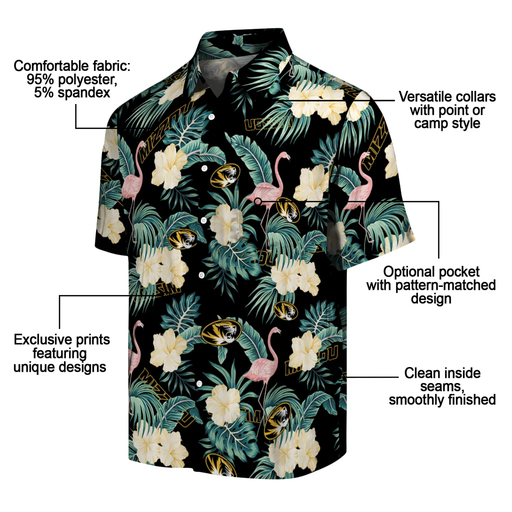 Missouri Tigers Hawaiian Shirt - Flamingo and Hibiscus missouri tigers flamingo palms black hawaiian shirts new arrival