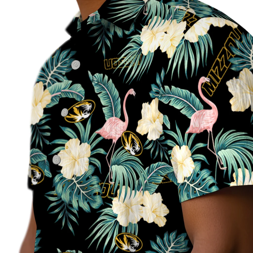 Missouri Tigers Hawaiian Shirt - Flamingo and Hibiscus missouri tigers flamingo palms black hawaiian shirts trendy