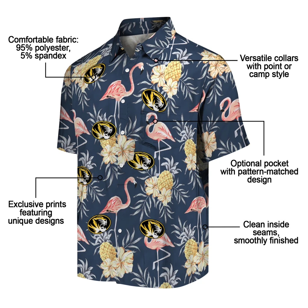 Missouri Tigers Hawaiian Shirt - Flamingo Hibiscus missouri tigers flamingo hibiscus navy hawaiian shirts new arrival