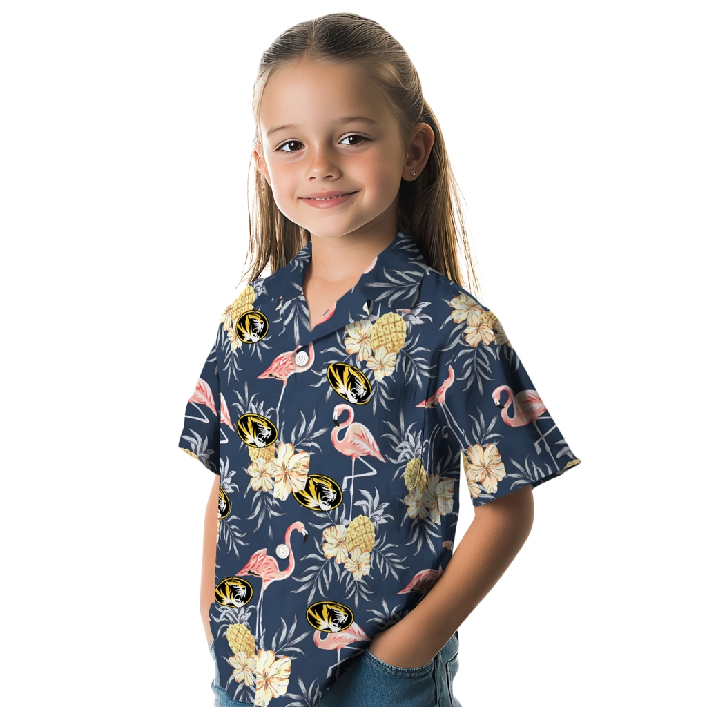 Missouri Tigers Hawaiian Shirt - Flamingo Hibiscus missouri tigers flamingo hibiscus navy hawaiian shirts premium grade