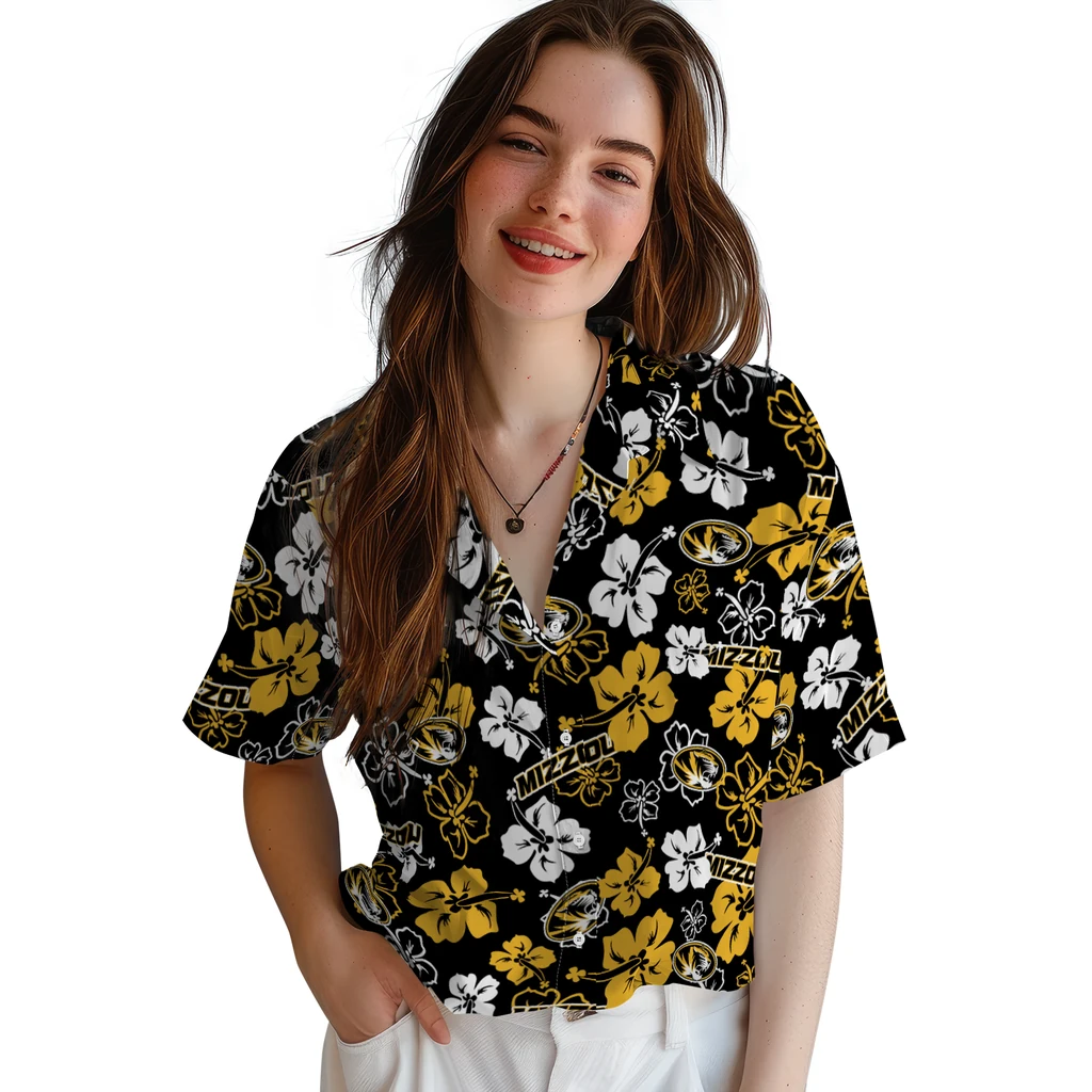 Missouri Tigers Hawaiian Shirt - Hibiscus Flower Design missouri tigers hibiscus bloom black hawaiian shirts latest model
