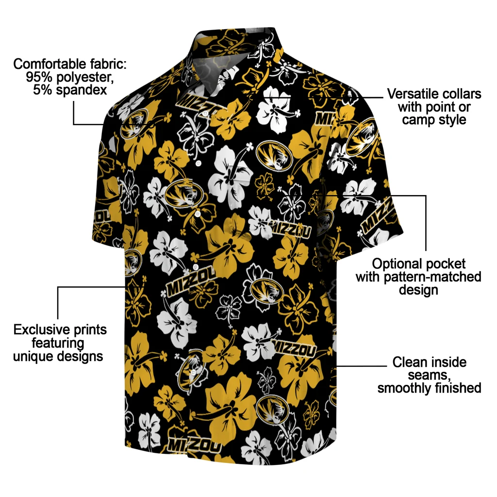 Missouri Tigers Hawaiian Shirt - Hibiscus Flower Design missouri tigers hibiscus bloom black hawaiian shirts new arrival
