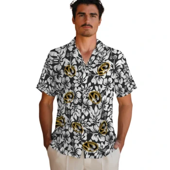 missouri tigers hibiscus motif black white hawaiian shirts fashion forward