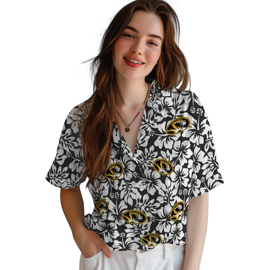 Missouri Tigers Hawaiian Shirt - Hibiscus Motif missouri tigers hibiscus motif black white hawaiian shirts latest model