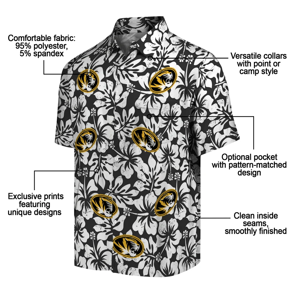 Missouri Tigers Hawaiian Shirt - Hibiscus Motif missouri tigers hibiscus motif black white hawaiian shirts new arrival