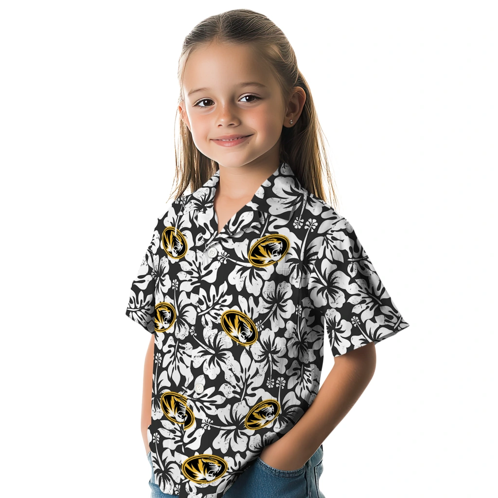 Missouri Tigers Hawaiian Shirt - Hibiscus Motif missouri tigers hibiscus motif black white hawaiian shirts premium grade